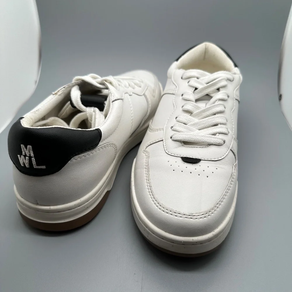 Madewell Court Sneakers in White and black leather Minimalist Unisex Women's 9M - Picture 10 of 16
